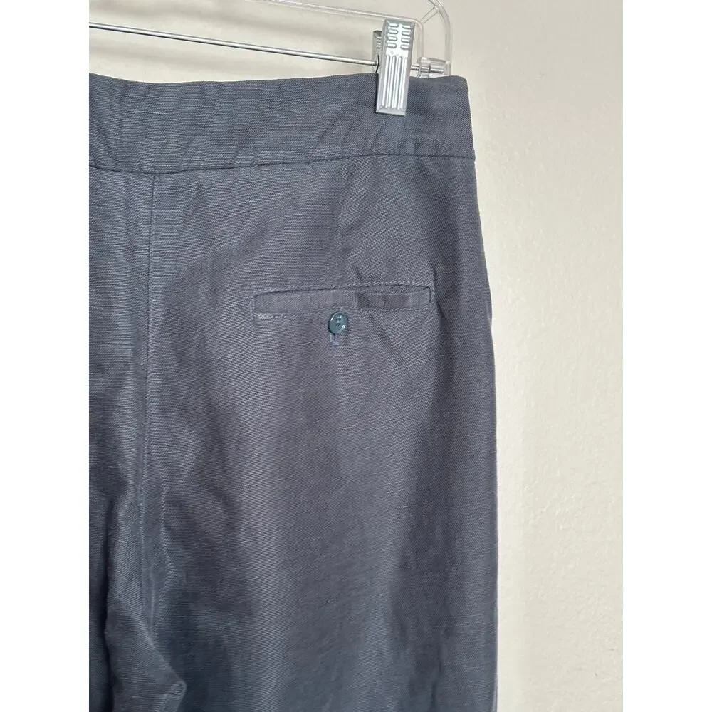 Aritzia Wilfred Tie Front Waist Linen Lyocell Blend Capri Pants Navy Blue Gray